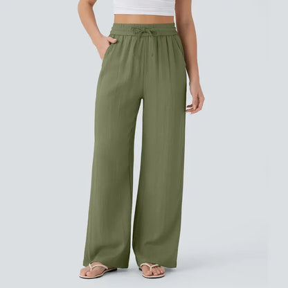 Viora Wide Leg Linen-Feel Pants with Pockets