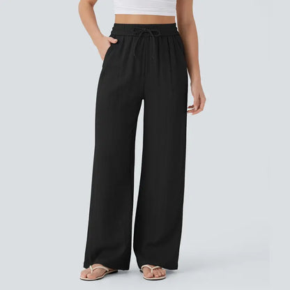 Viora Wide Leg Linen-Feel Pants with Pockets