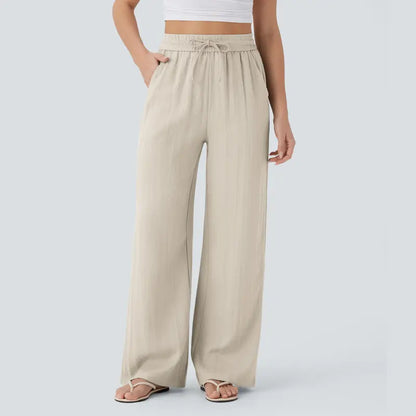 Viora Wide Leg Linen-Feel Pants with Pockets