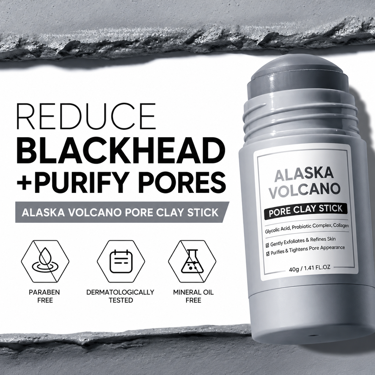 Alaska Volcano Pore Clay Stick Mask | Blackhead Remover & Gentle Exfoliator
