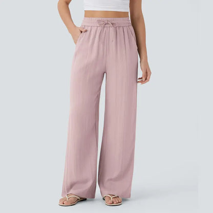 Viora Wide Leg Linen-Feel Pants with Pockets