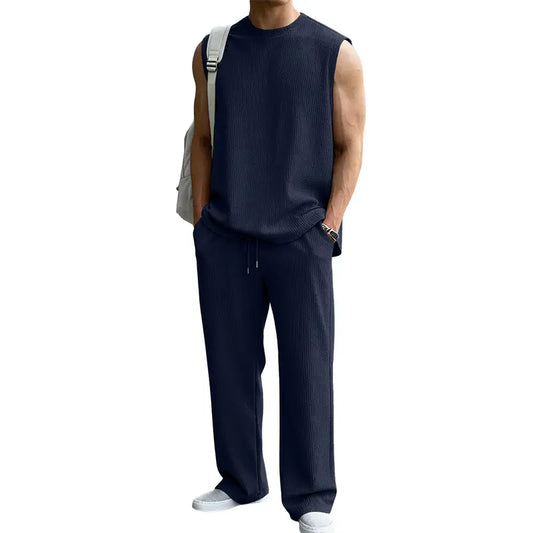 Men's Relaxed Fit Ribbed Tank & Wide-Leg Pants Set