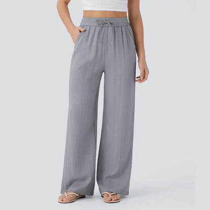 Viora Wide Leg Linen-Feel Pants with Pockets