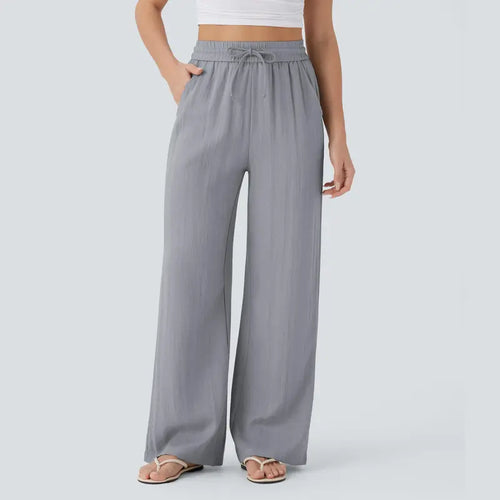 Viora Wide Leg Linen-Feel Pants with Pockets